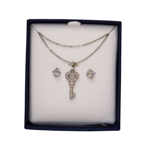 Parure Donna Collana con Ciondolo a Chiave e Orecchini Brillanti