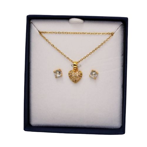 Parure Donna Collana con Ciondolo Cuore e Orecchini Punto Luce – Oro
