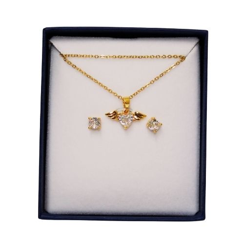 Parure Donna Collana con Ciondolo Angelo e Orecchini Punto Luce – Oro