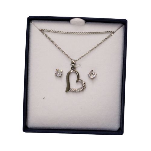 Parure Donna Collana con Cuore e Orecchini – Argento