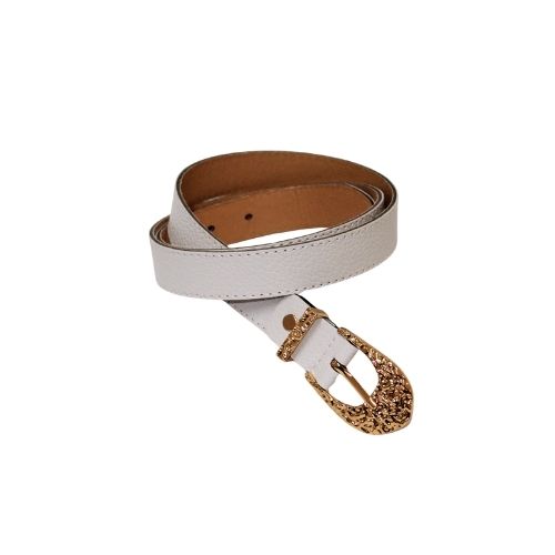 Cintura Donna in Ecopelle Bianca con Fibbia Dorata