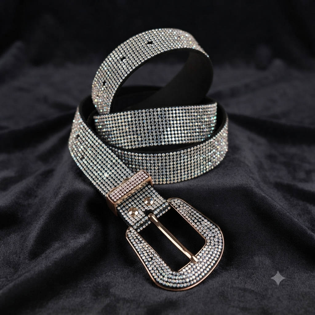 Cintura Donna con Strass e Fibbia Dorata