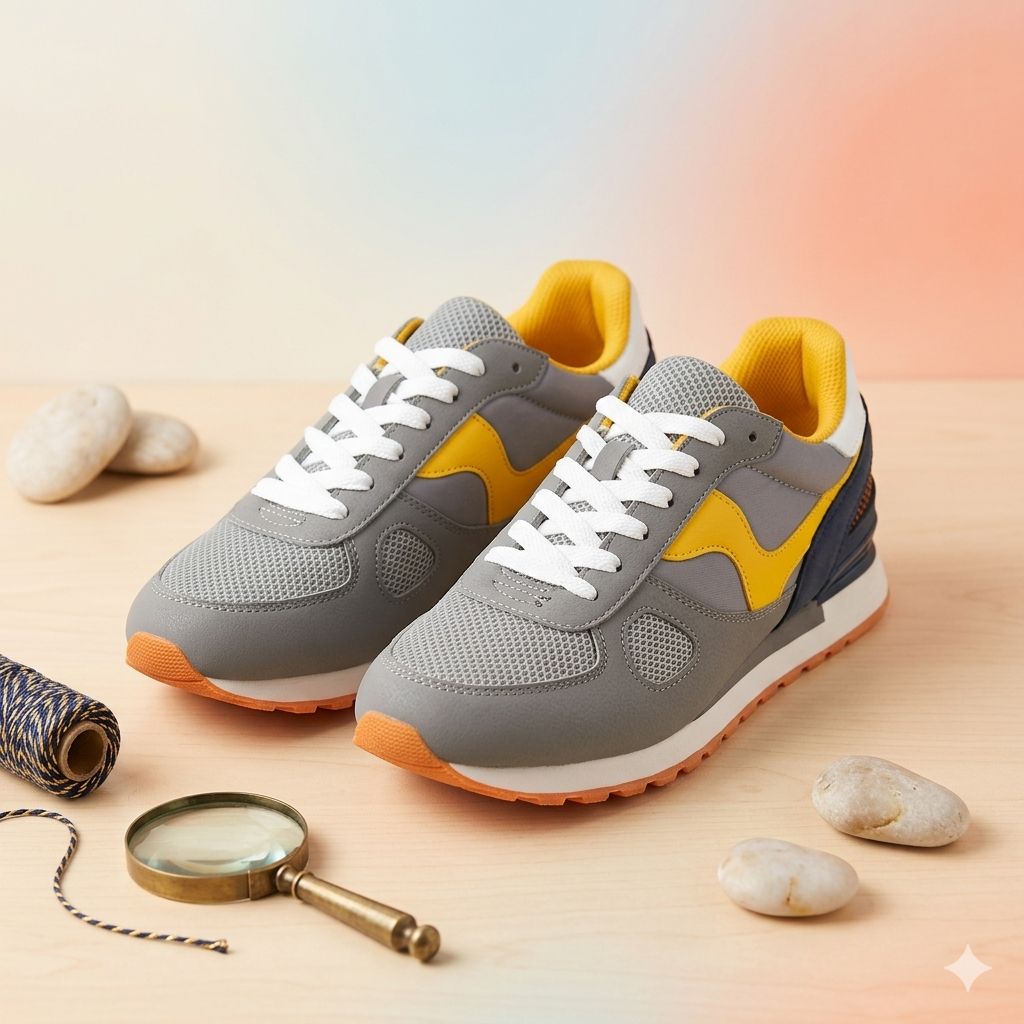 Sneakers Uomo Grigie e Gialle | Scarpe da Ginnastica Retro Running Comode