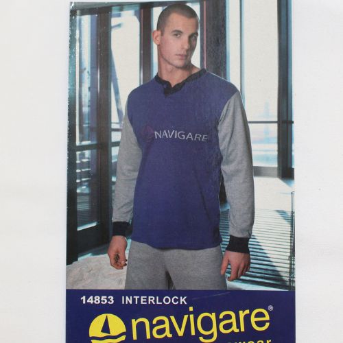 Pigiama uomo NAVIGARE in interlock di caldo cotone – Blu/Grigio