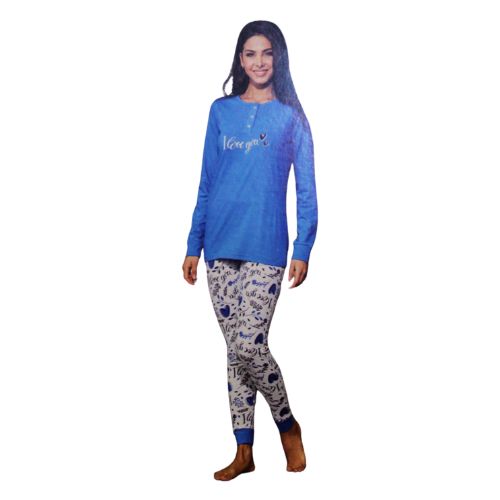 Pigiama donna in cotone con stampa – Azzurro
