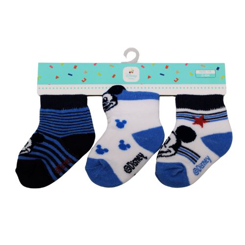 Set 3 paia di calzini neonato azzurri con fantasia Topolino