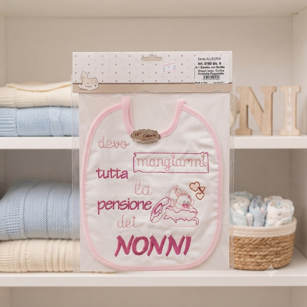 Bavaglino Neonatoa“Devo Mangiarmi Tutta la Pensione dei Nonni”