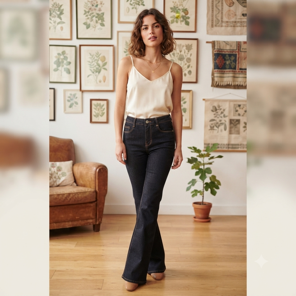 Jeans Donna A Zampa- Denim Nero