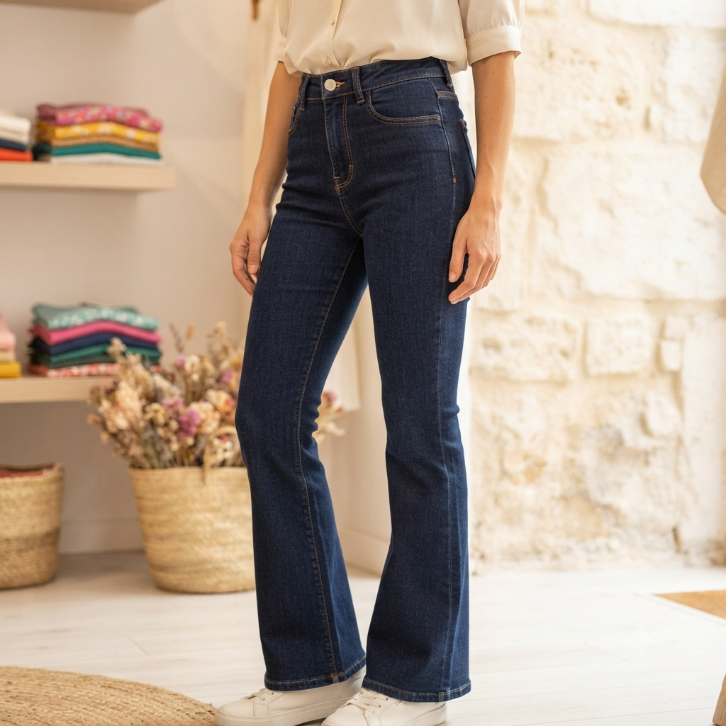 Jeans Donna A Zampa- Denim Blu