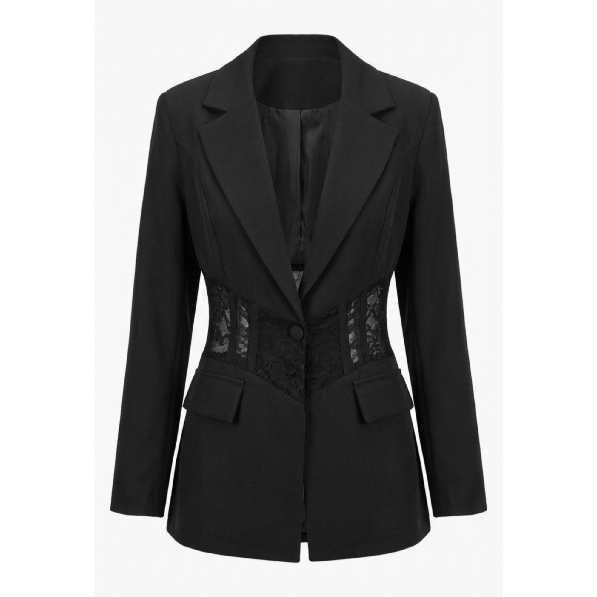 Giacca nera con corsetto in pizzo – Eleganza strutturata e femminile