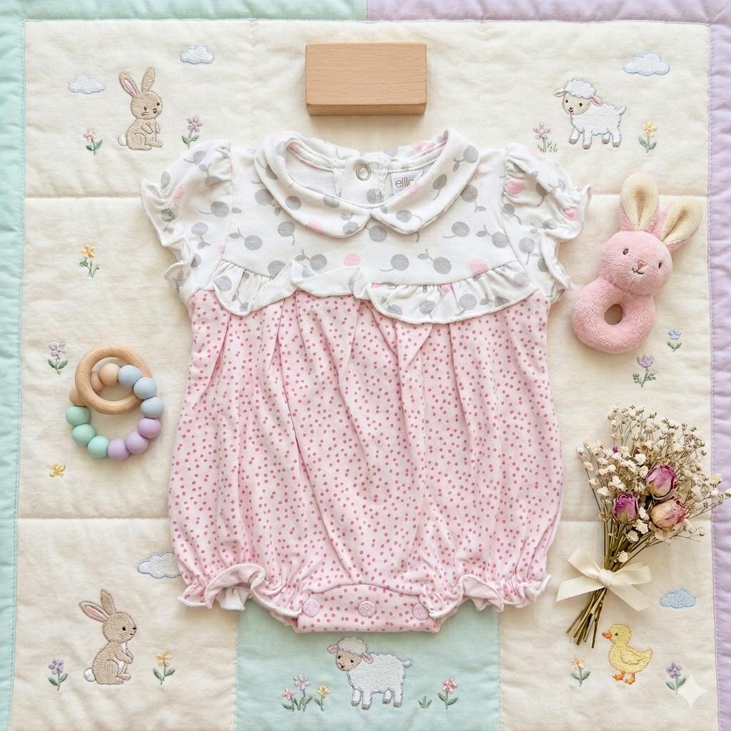 Pagliaccetto Neonata a Palloncino Rosa e Bianco –  Colletto Peter Pan- ELLEPì