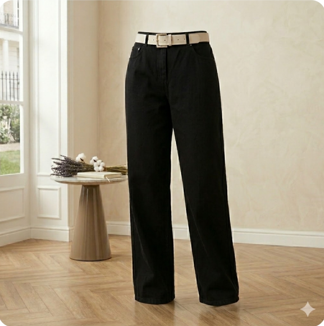 Jeans a Gamba Dritta e Ampia in Denim Nero – Eleganza Casual