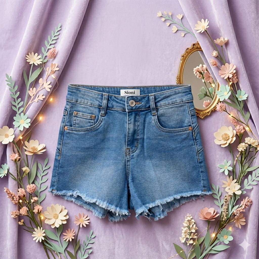 Shorts di Jeans Donna Sioni a Vita Alta: Pantaloncini Denim Sfrangiati con Lavaggio Chiaro-Medio