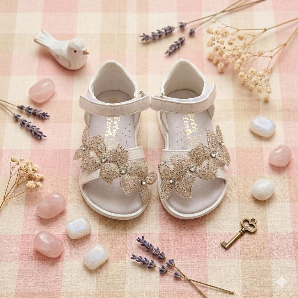Sandali da Bambina Eleganti con Farfalle Glitter – Scarpine d’Oro (Scarpine da Cerimonia)