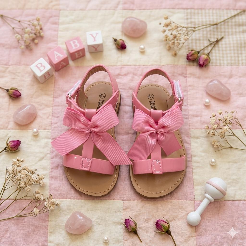 Sandali da Bambina Rosa in Vernice con Fiocco