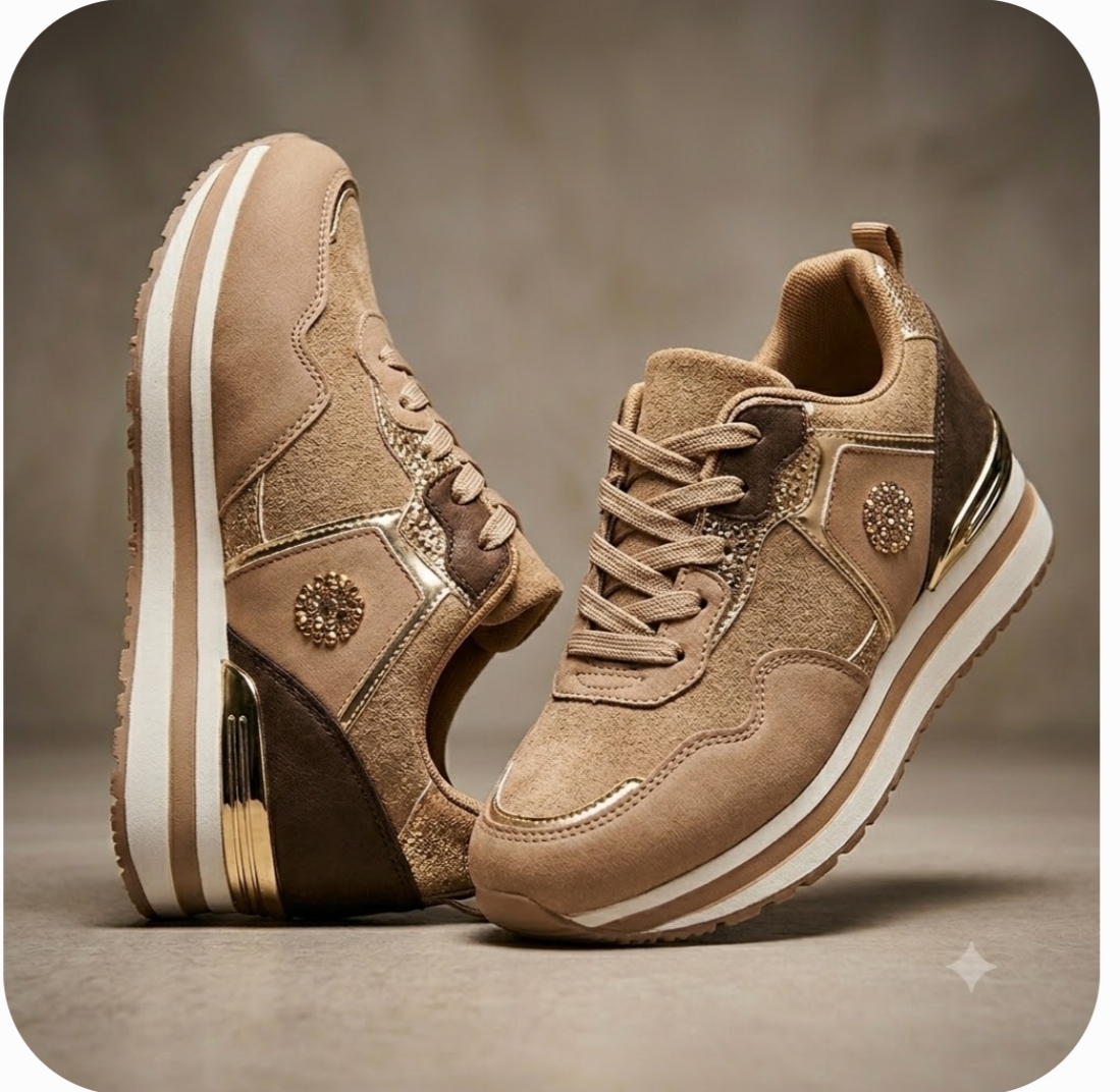 Sneakers Platform Donna in Camoscio e Dettagli Oro