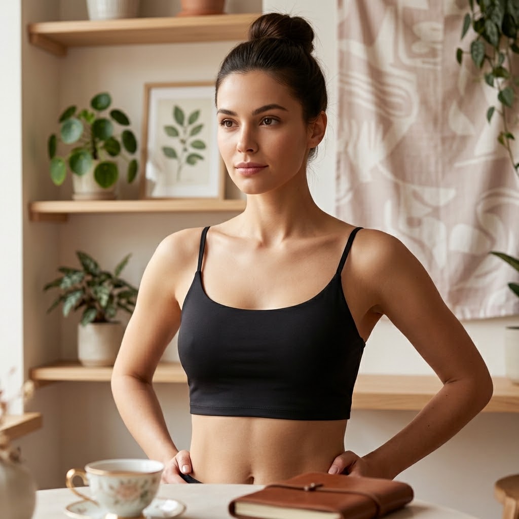 Top Sportivo Donna Nero a Canotta – Crop Top Elasticizzato per Yoga, Fitness e Loungewear