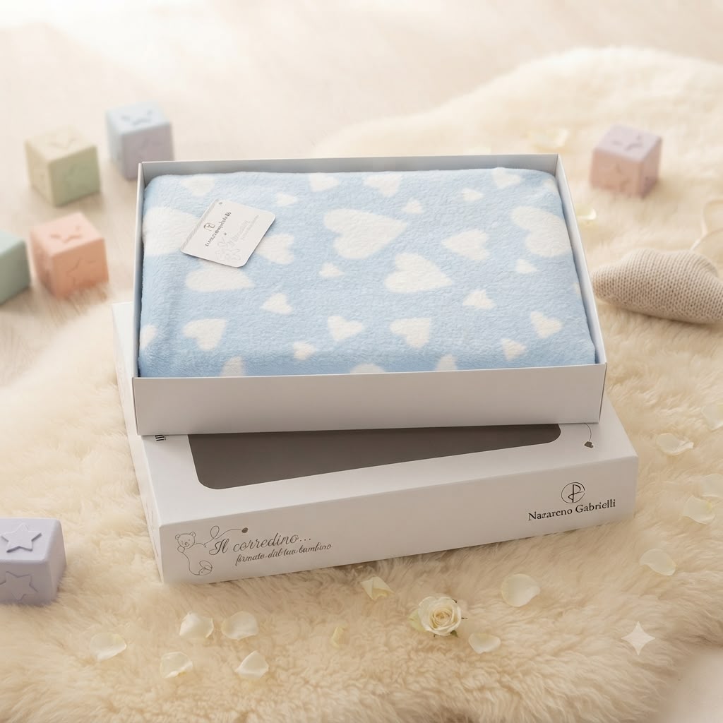 Copertina Neonato Azzurra con Cuori Nazareno Gabrielli – Plaid Soffice