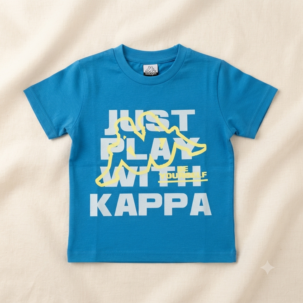 T-Shirt Kappa Azzurra da Bambino/Ragazzo con Grafica “Just Play With Kappa”