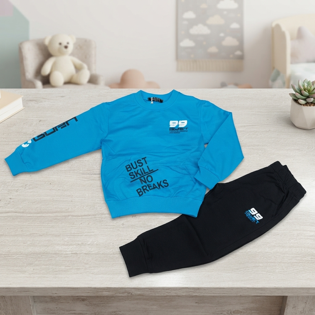 Tuta da Ginnastica Bambino/Ragazzo Blu e Nera con Stampe Urban | Completo Sportivo Due Pezzi