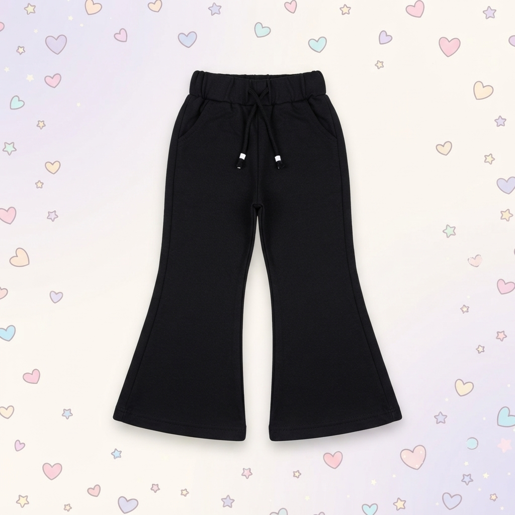 Pantaloni a Zampa Bambina e Ragazza Neri in Cotone Caldo |  Casual e Comodi