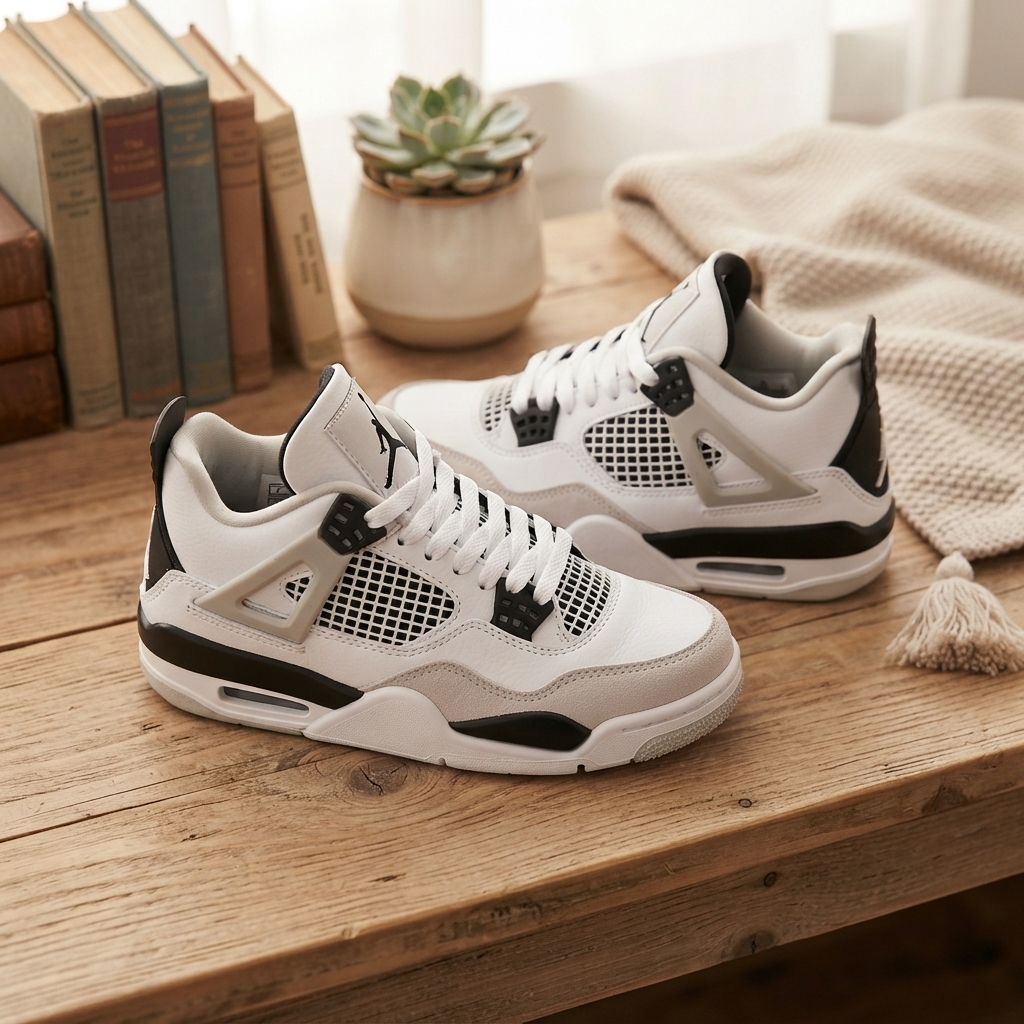 Sneakers Bambino e Ragazzo Stile Jordan 4 “Military Black” – Scarpe Sportive Casual