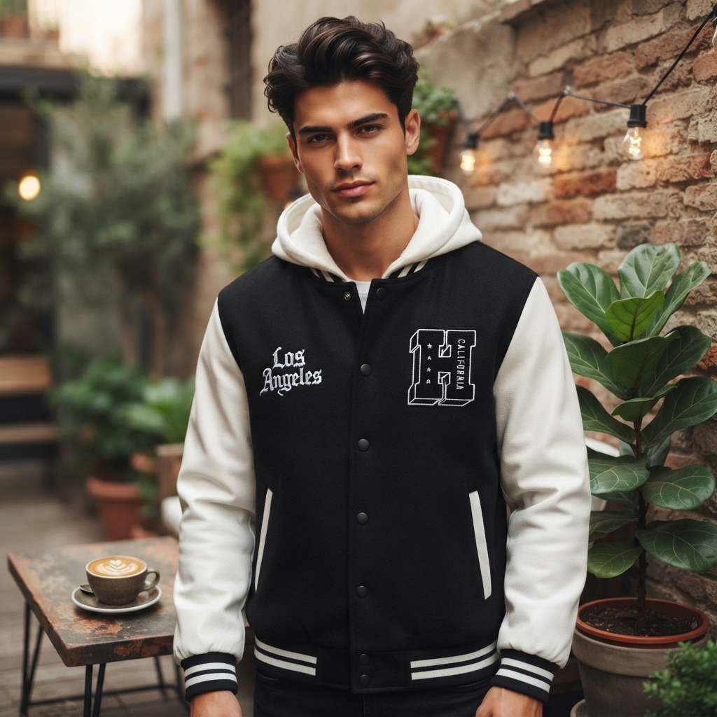 Giacca Varsity Uomo Style College Nero e Bianco con Cappuccio – Streetwear Iconico