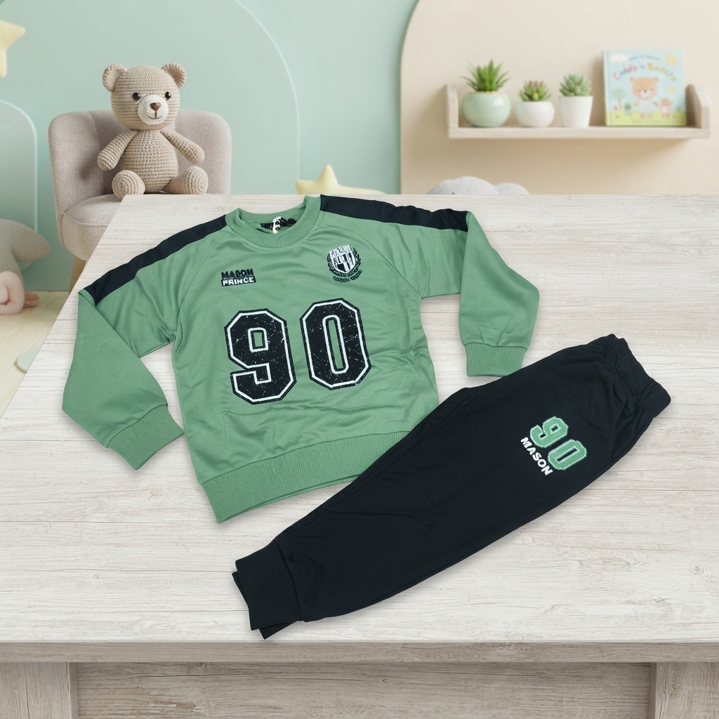 Tuta da Ginnastica Bambino Verde e Nera con Numero 90 | Completo Sportivo Due Pezzi