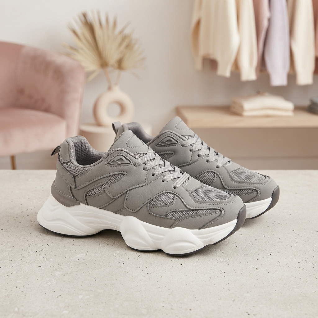 Sneakers Chunky da Uomo in Mesh Grigio con Suola Sculpted
