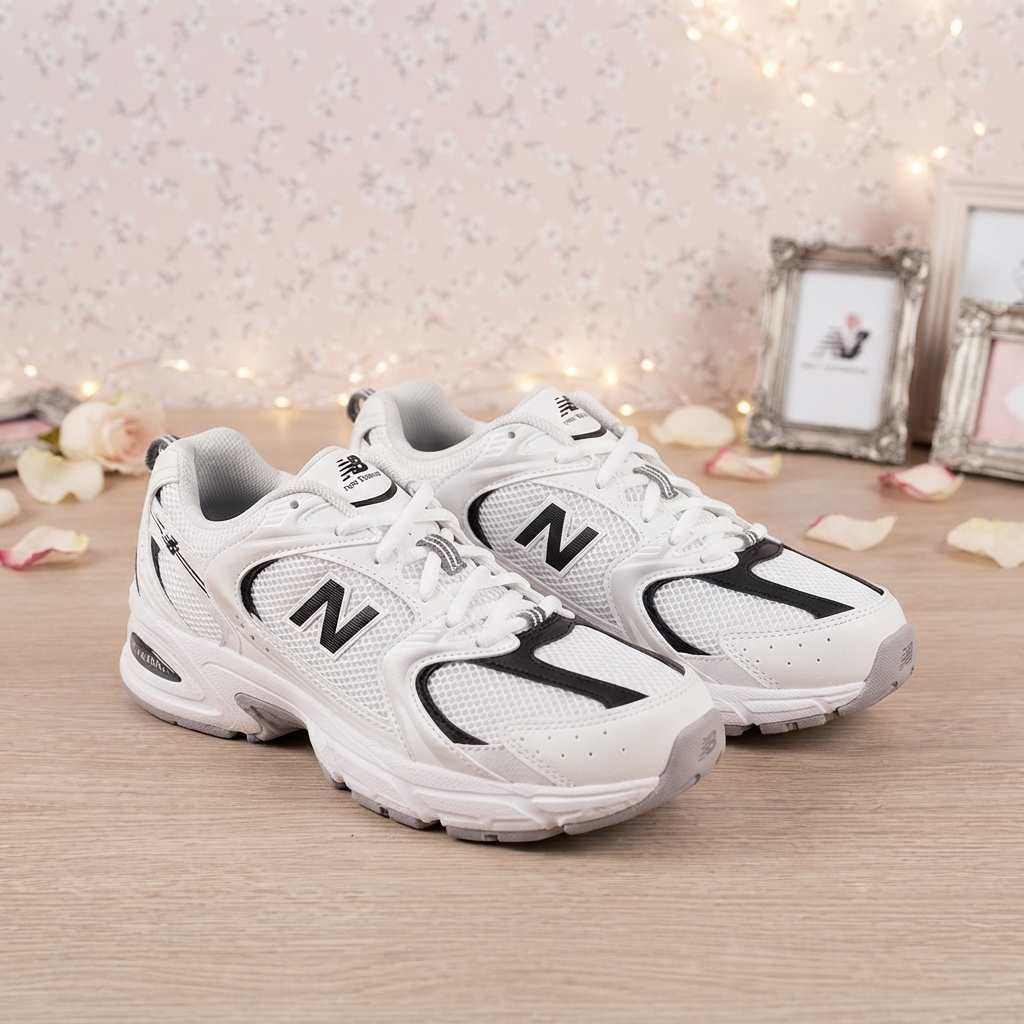 Sneakers Running Retro Bianche e Nere con Logo N e Mesh Traspirante